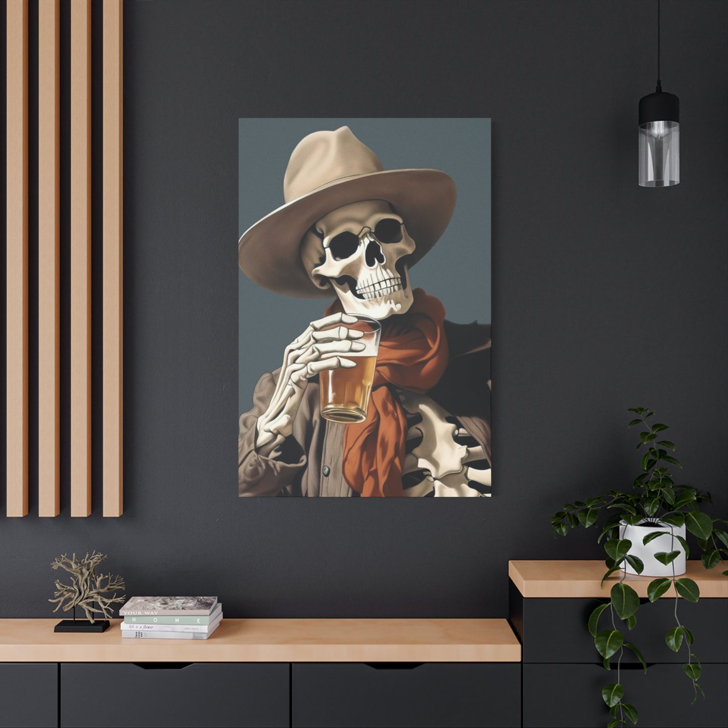 Drinking Skeleton Cowboy Wall Art & Canvas Prints