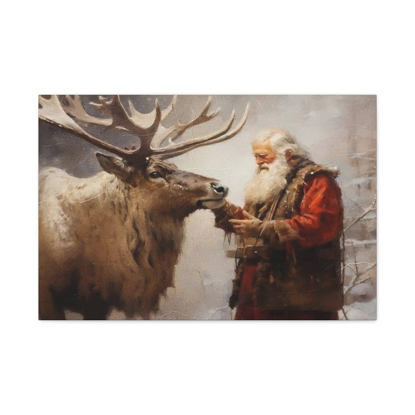 Santa Claus With Reindeer Wall Art & Canvas Prints