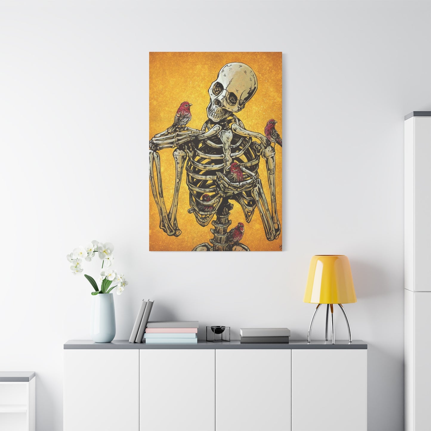 Bird On Skeleton Wall Art & Canvas Prints