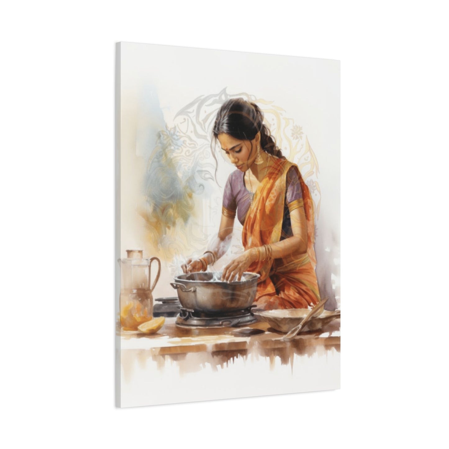 Indian Women In Saree Cooking Wall Art & Canvas Prints