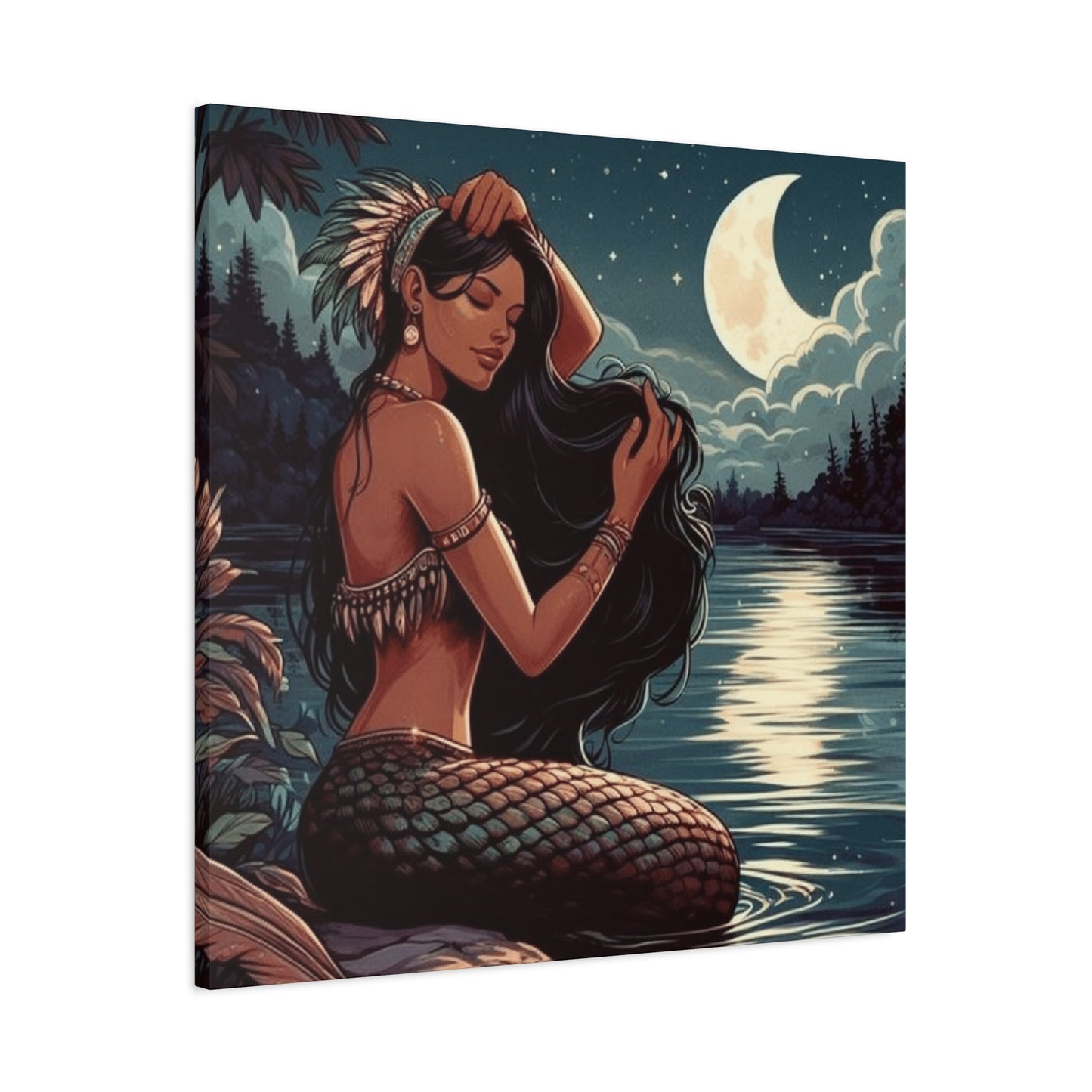 A Portrait Of Mermaid At Night Wall Art & Canvas Prints