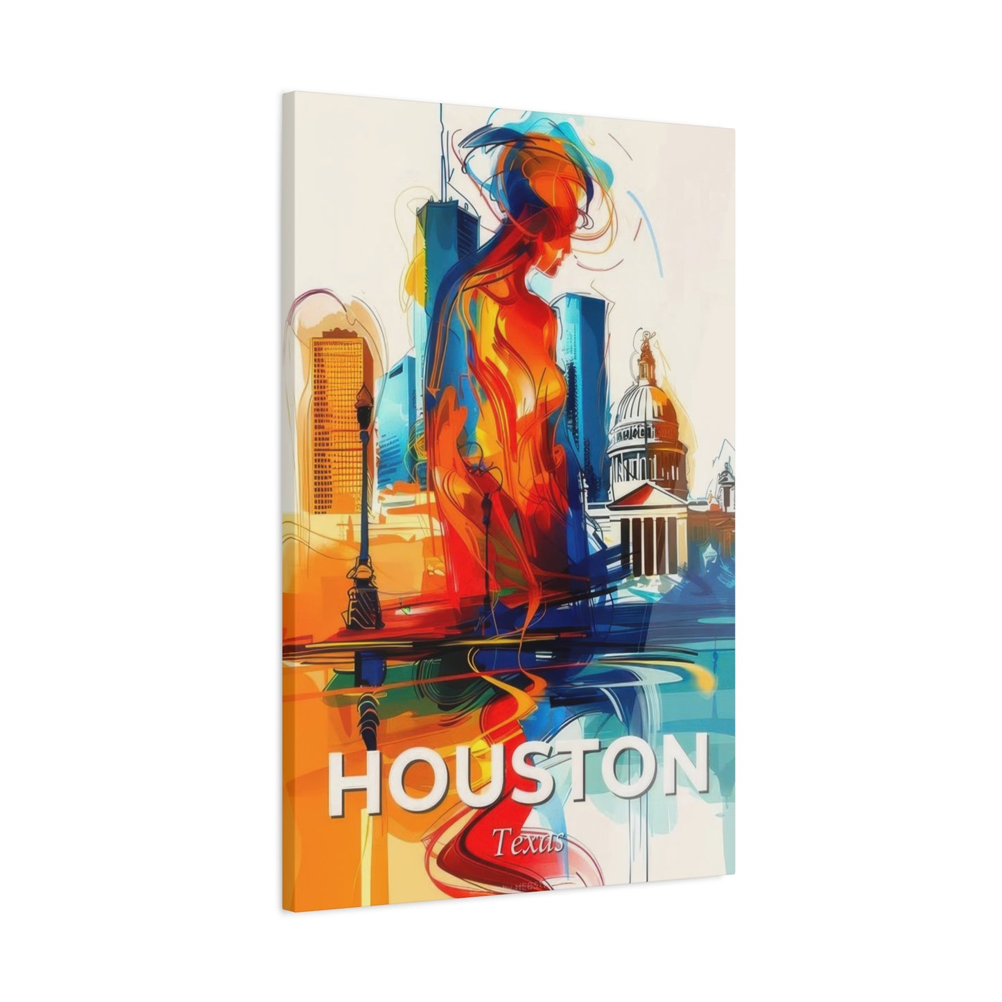Houston Skyline Us Line Art Blue Orange Wall Art & Canvas Prints
