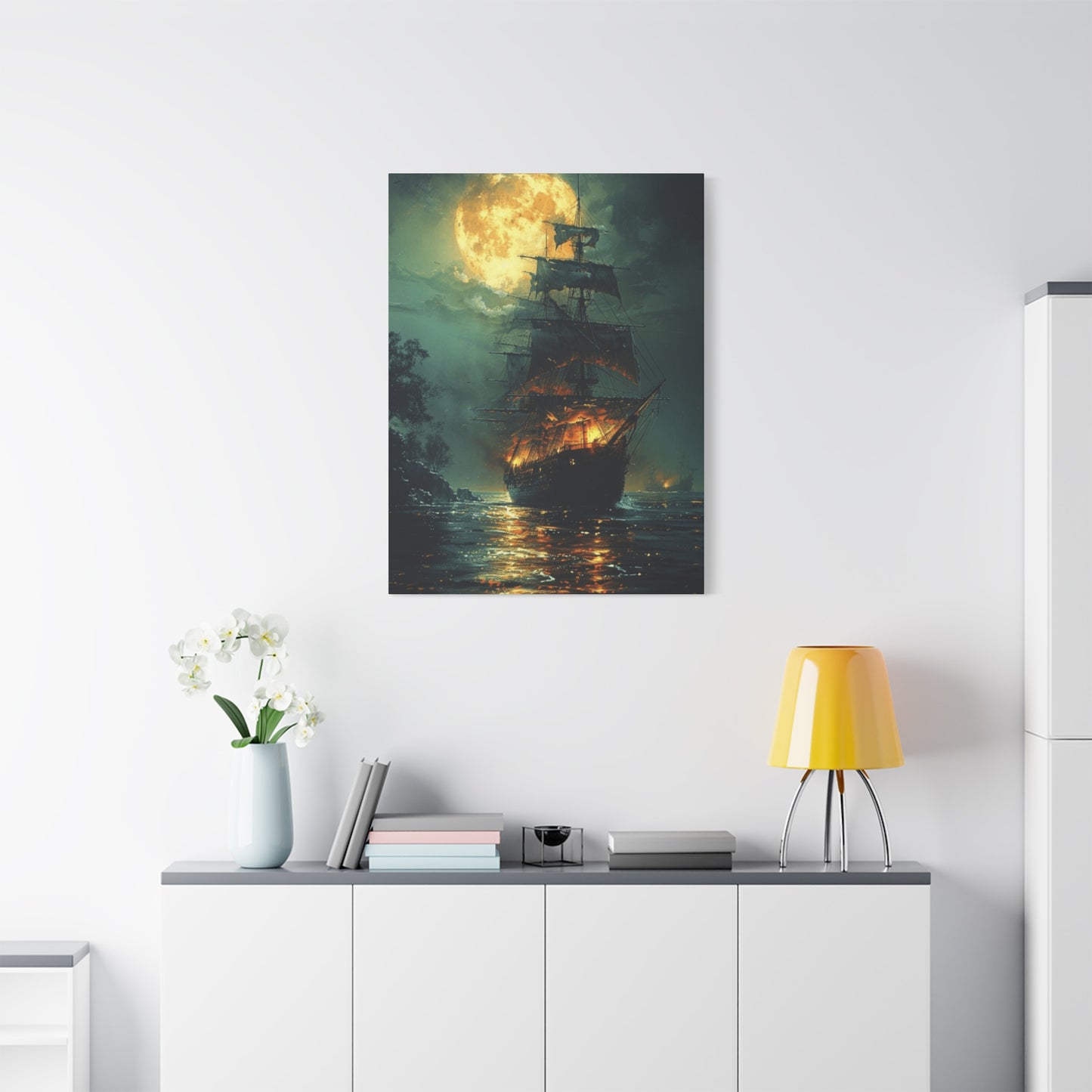 Pirate Ship in Moonlight Wall Art & Canvas Prints