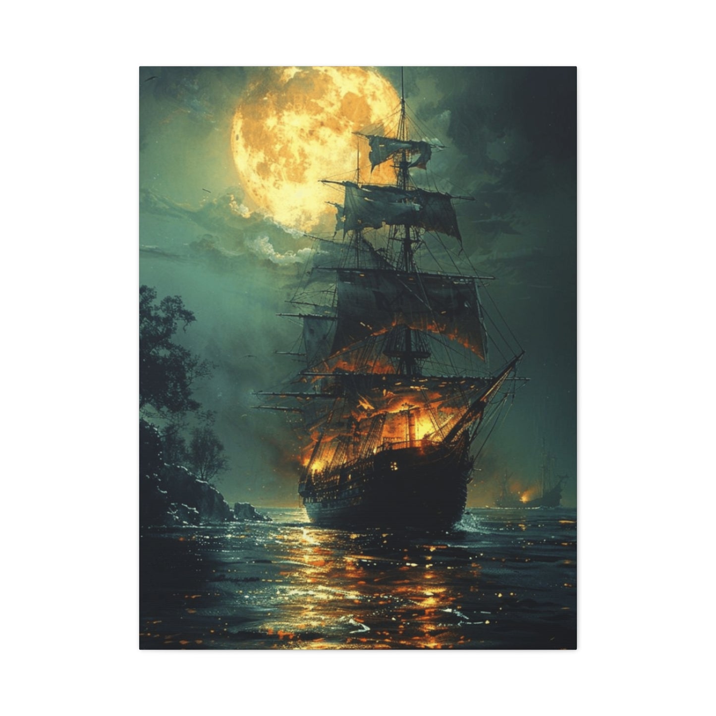 Pirate Ship in Moonlight Wall Art & Canvas Prints