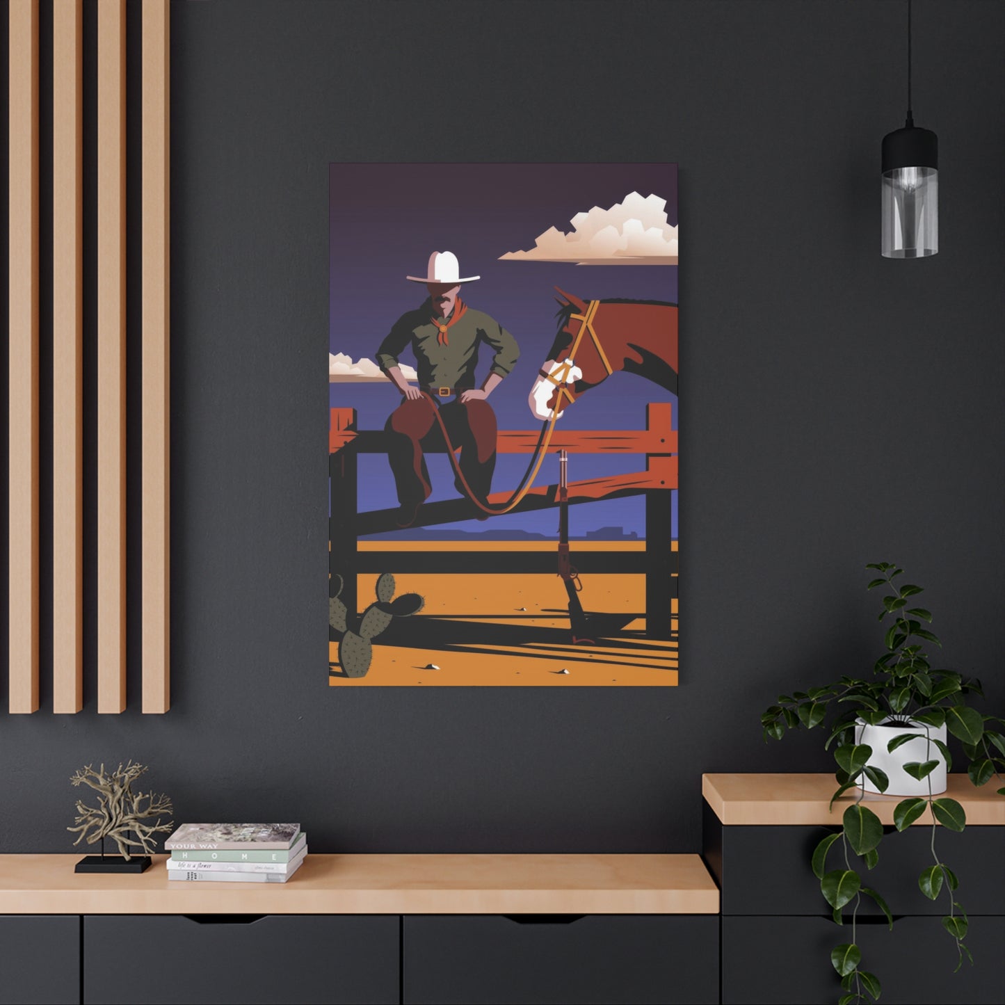 Horse Cowboy On Fence Wall Art & Canvas Prints