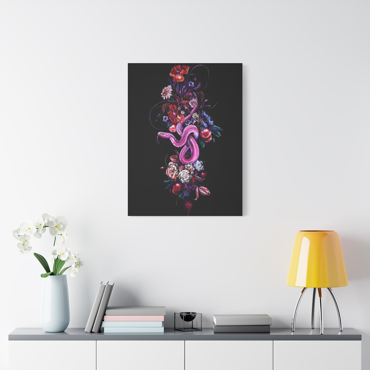 Pink Snake And Flowers Wall Art & Canvas Prints