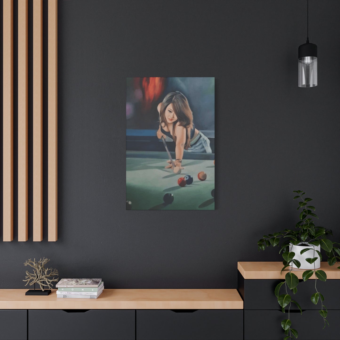Cute Girl Playing Billiard Wall Art & Canvas Prints