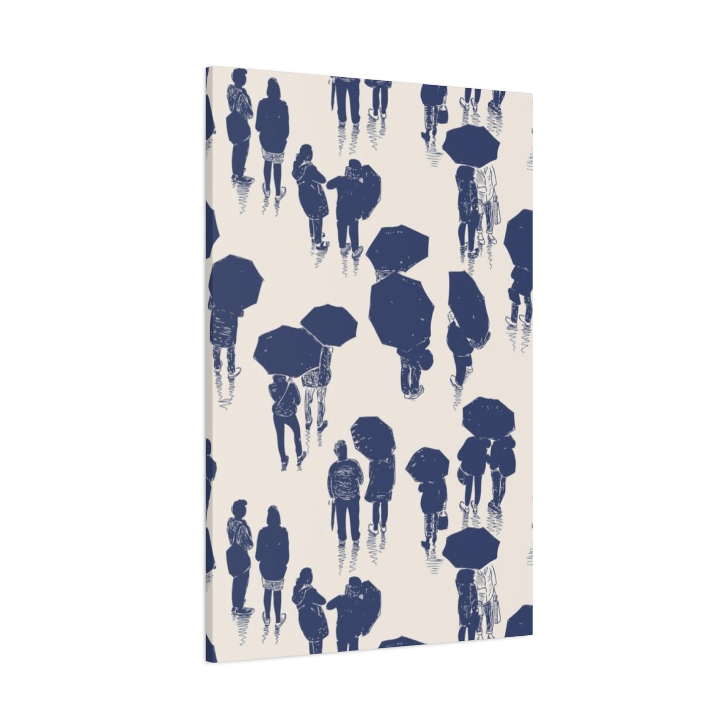 Navy Blue People in Rainy Town Wall Art & Canvas Prints