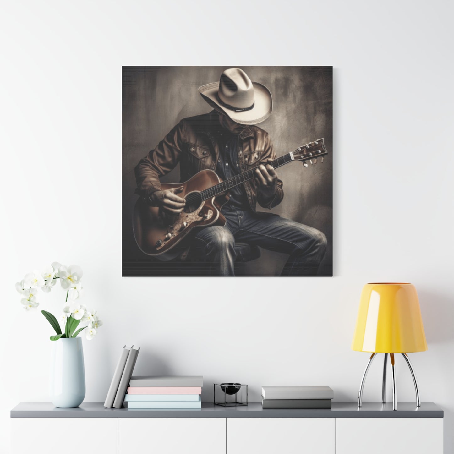 Cowboy Playing Guitar Wall Art & Canvas Prints