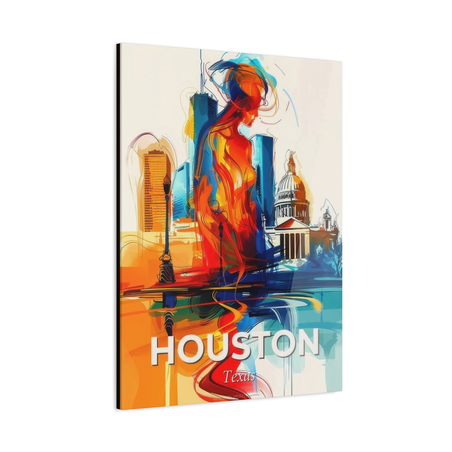 Houston Skyline Us Line Art Blue Orange Wall Art & Canvas Prints