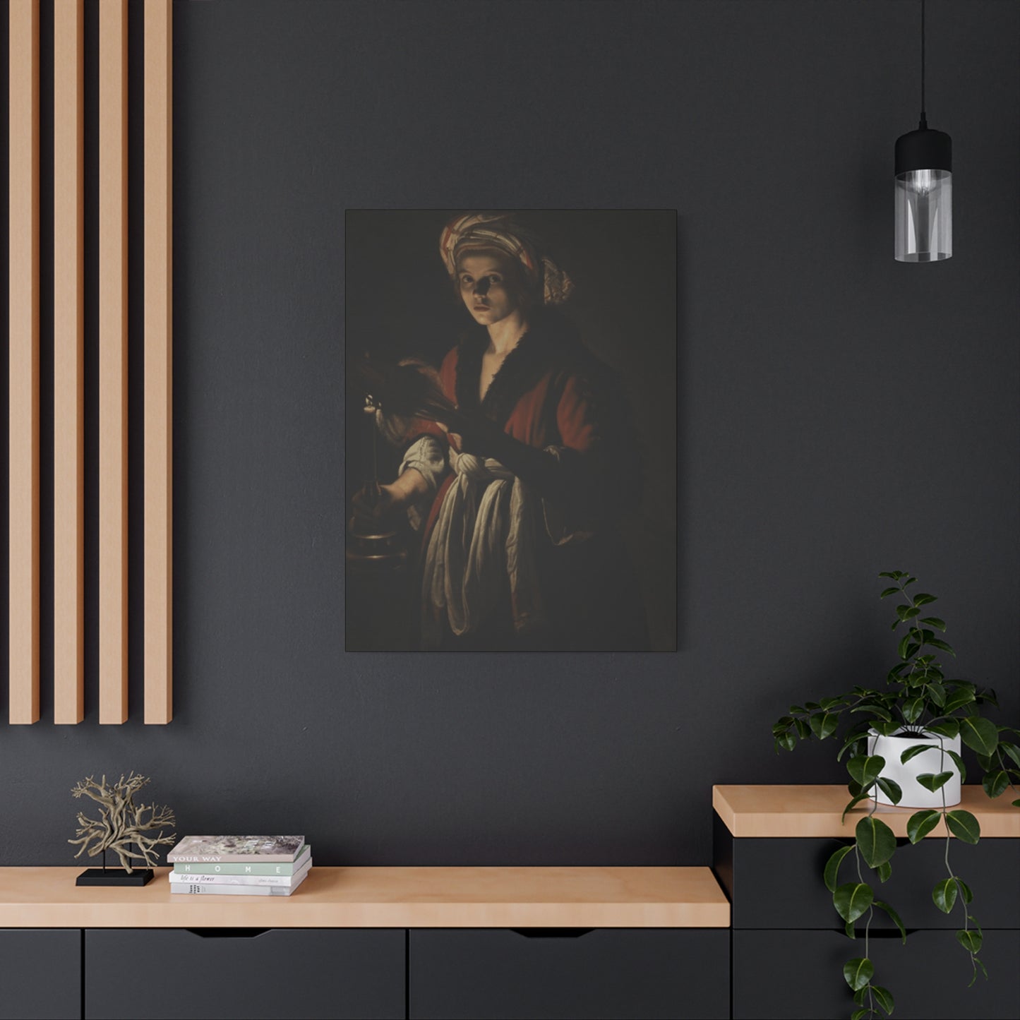 A Young Women Holding A Distaff Before A Lit Candle Wall Art & Canvas Prints