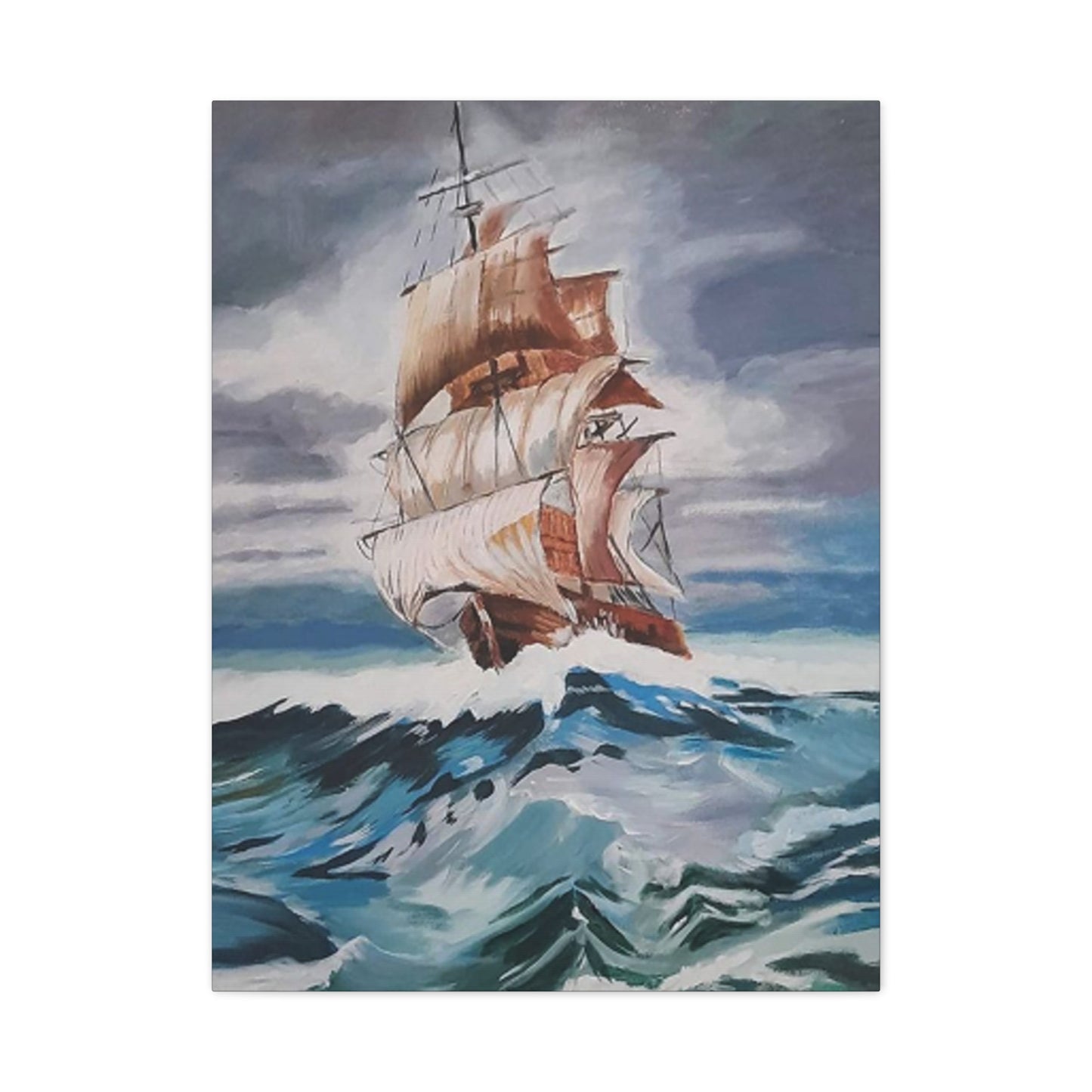 Large Vintage Ship In Waves Wall Art & Canvas Prints