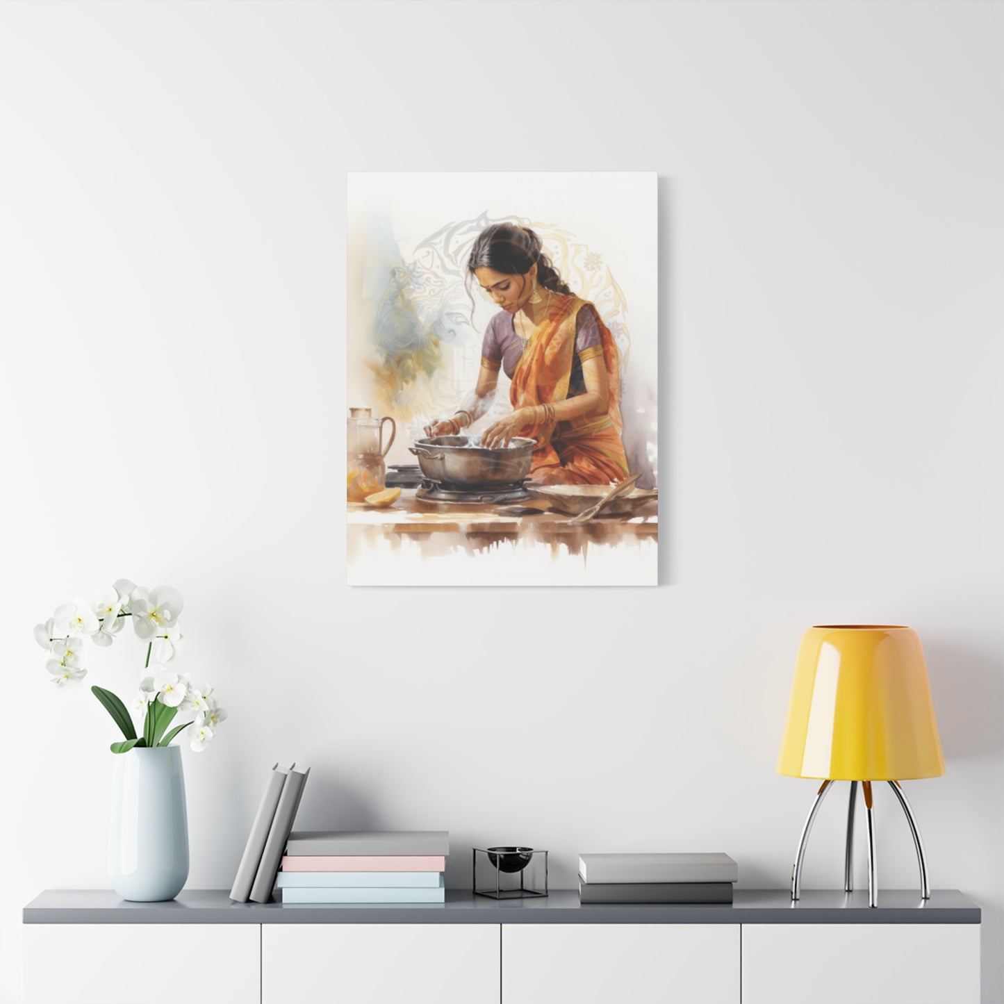 Indian Women In Saree Cooking Wall Art & Canvas Prints