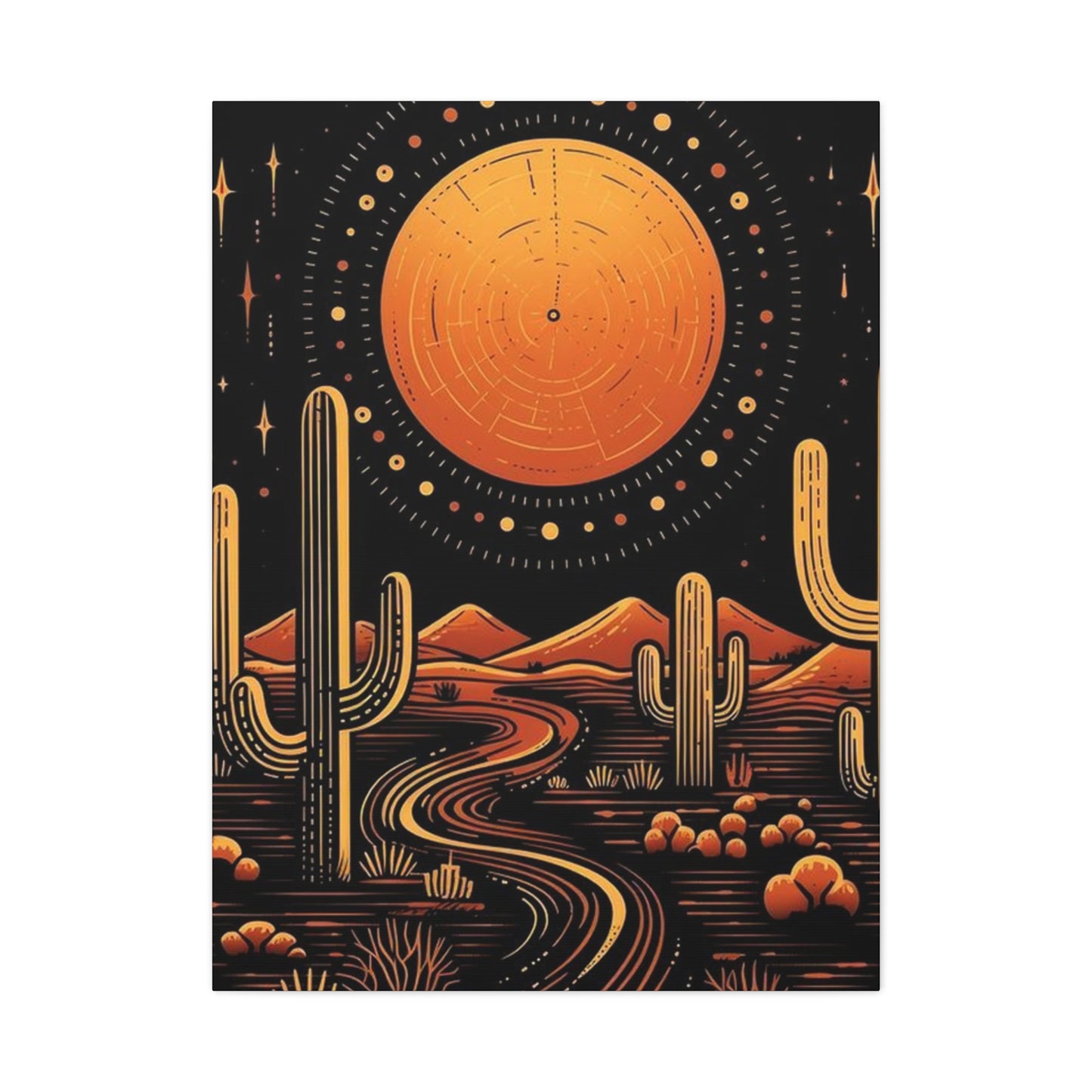 Dark Moon & Cactus In Desert Wall Art & Canvas Prints