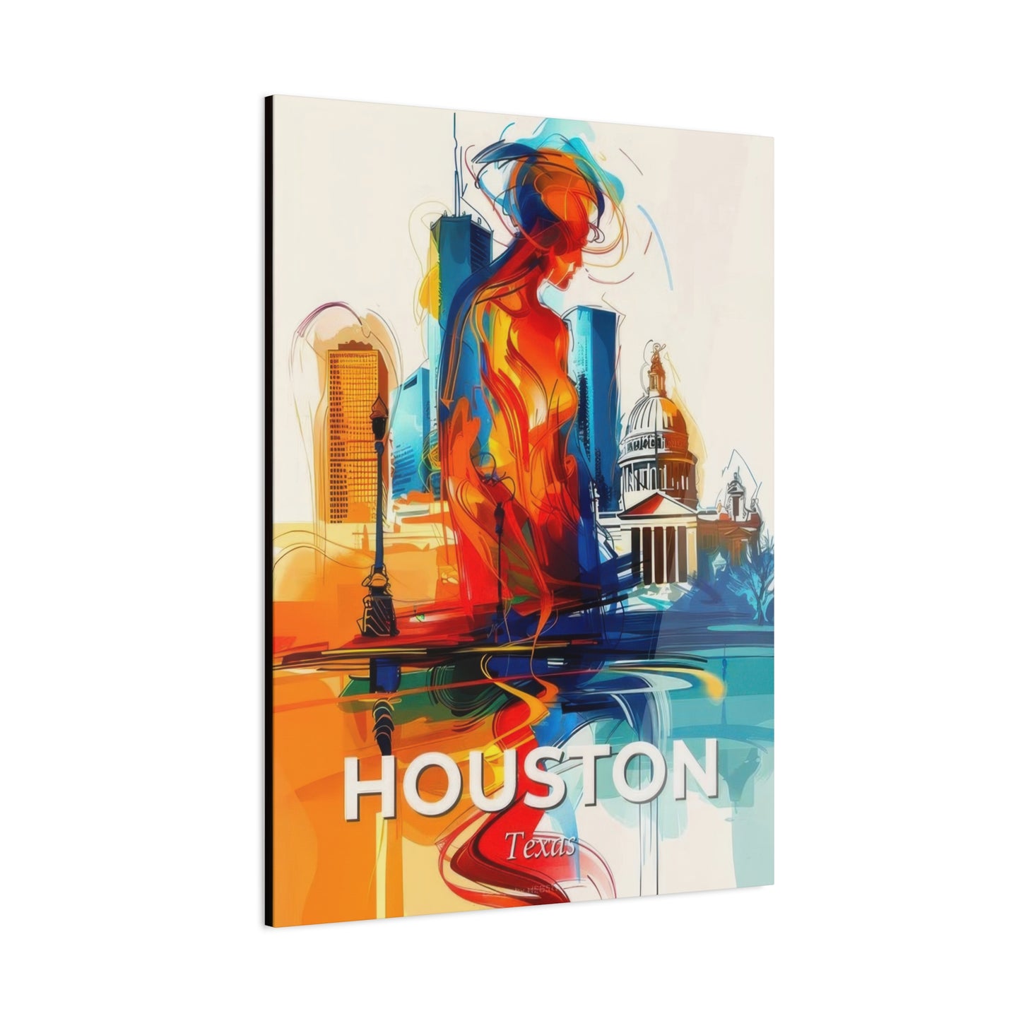 Houston Skyline Us Line Art Blue Orange Wall Art & Canvas Prints