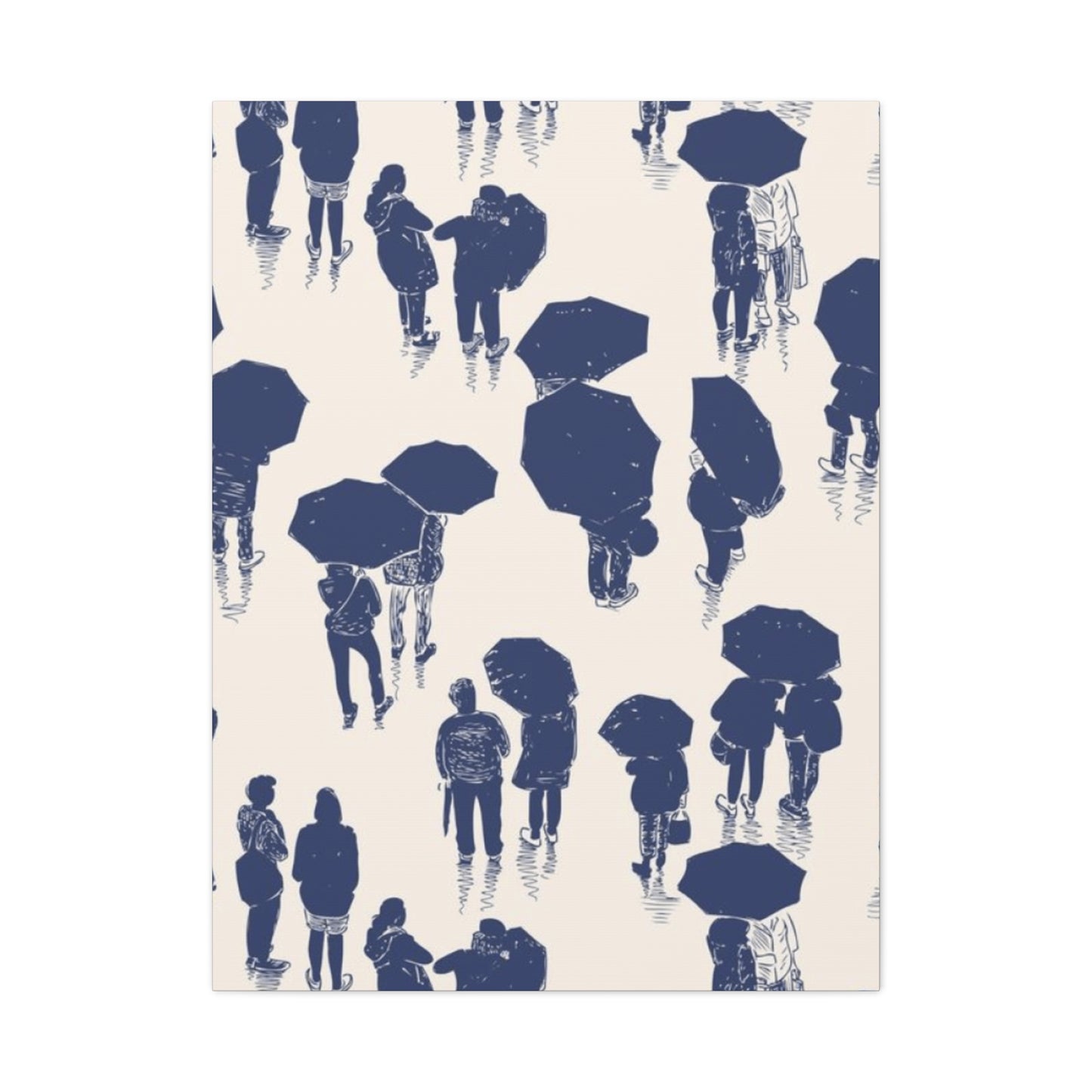 Navy Blue People in Rainy Town Wall Art & Canvas Prints