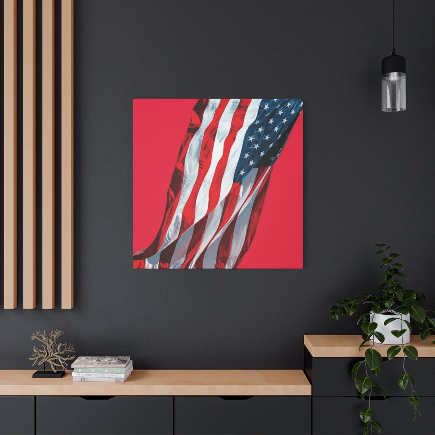 American Flag in Red Background Wall Art & Canvas Prints