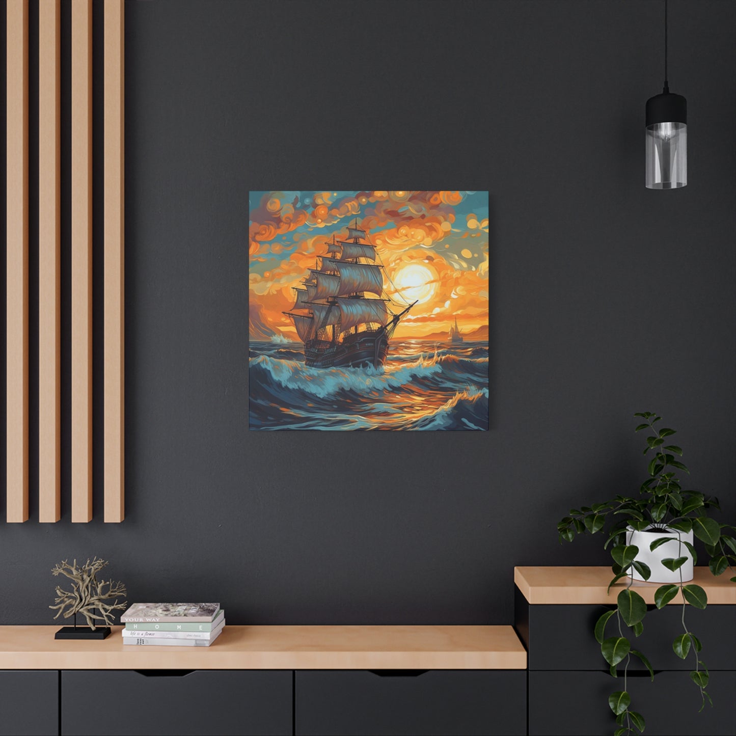 Ship Sailing During Dawn Painting Wall Art & Canvas Prints