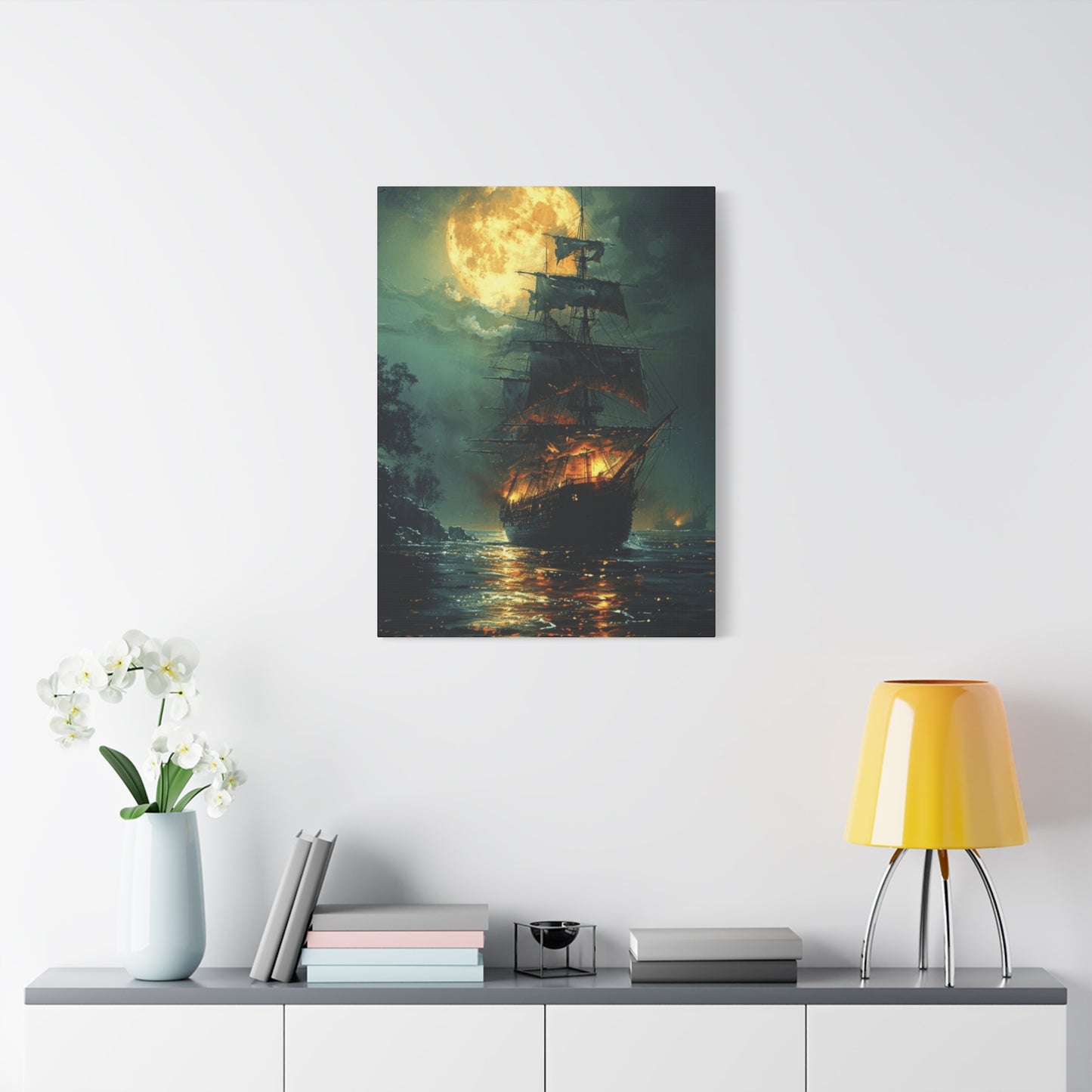 Pirate Ship in Moonlight Wall Art & Canvas Prints