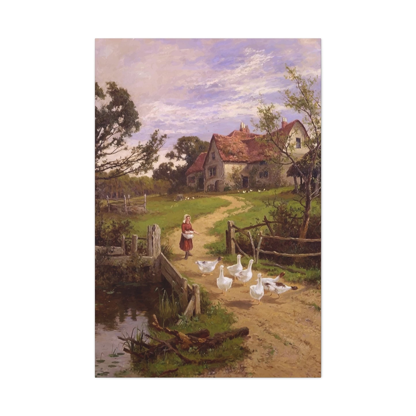 Ducks With A Charming Girl Wall Art & Canvas Prints