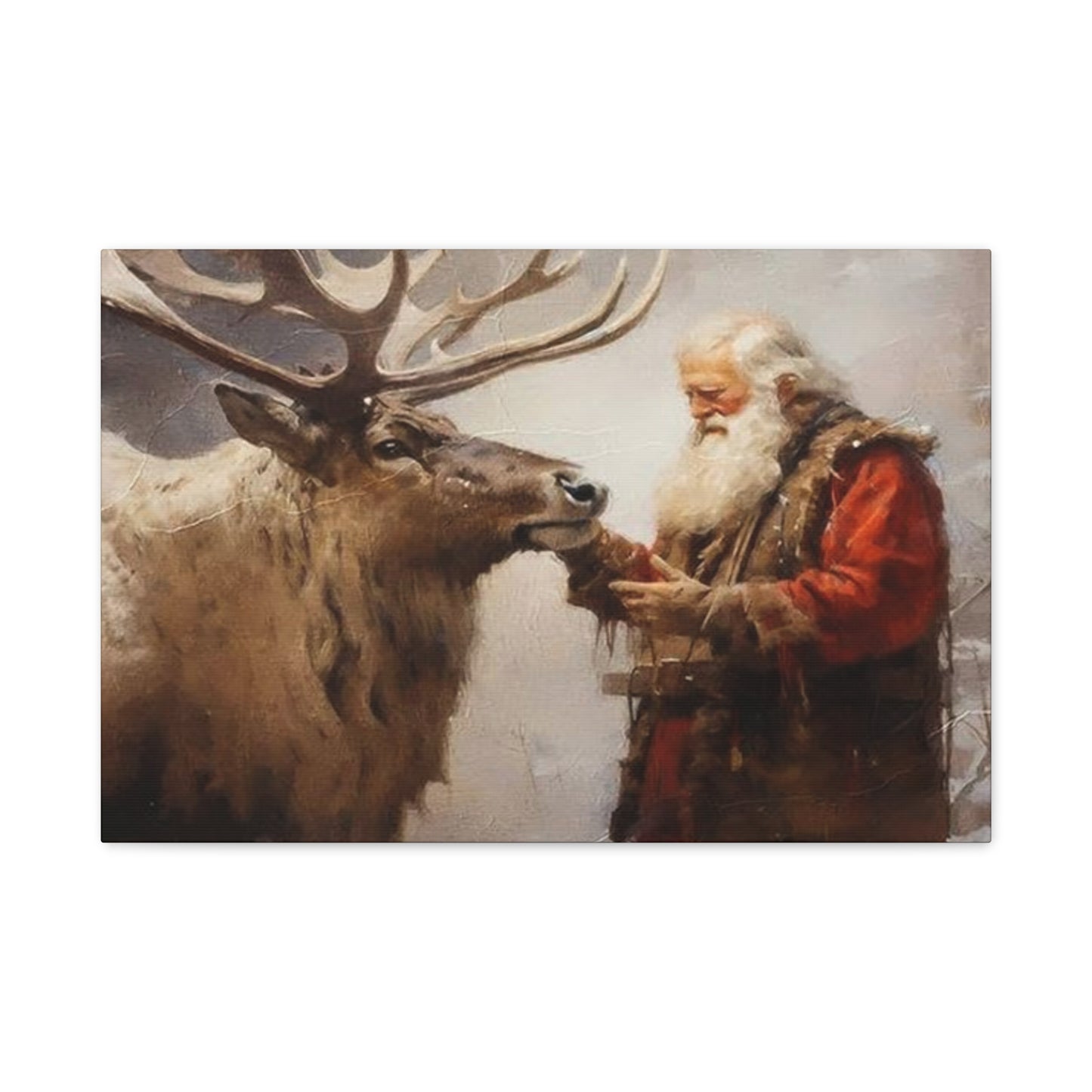 Santa Claus With Reindeer Wall Art & Canvas Prints