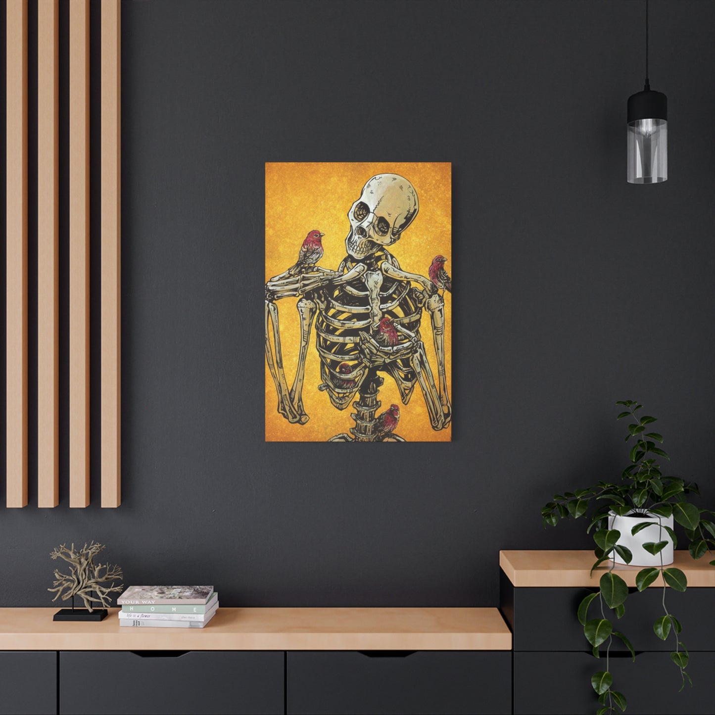 Bird On Skeleton Wall Art & Canvas Prints
