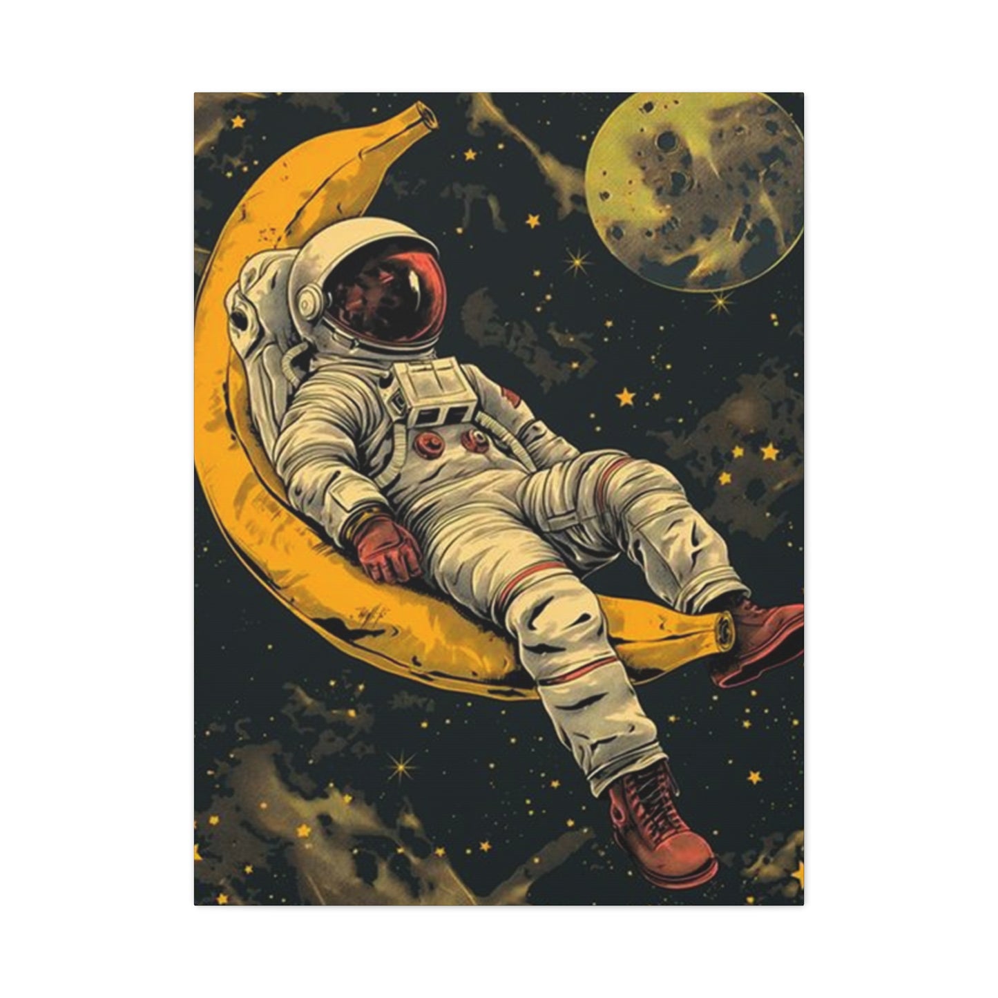 Astronaut On Banana In Space Wall Art & Canvas Prints
