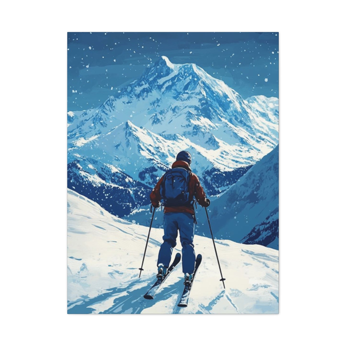 Skiing On A Snowy Mountain At Night Wall Art & Canvas Prints
