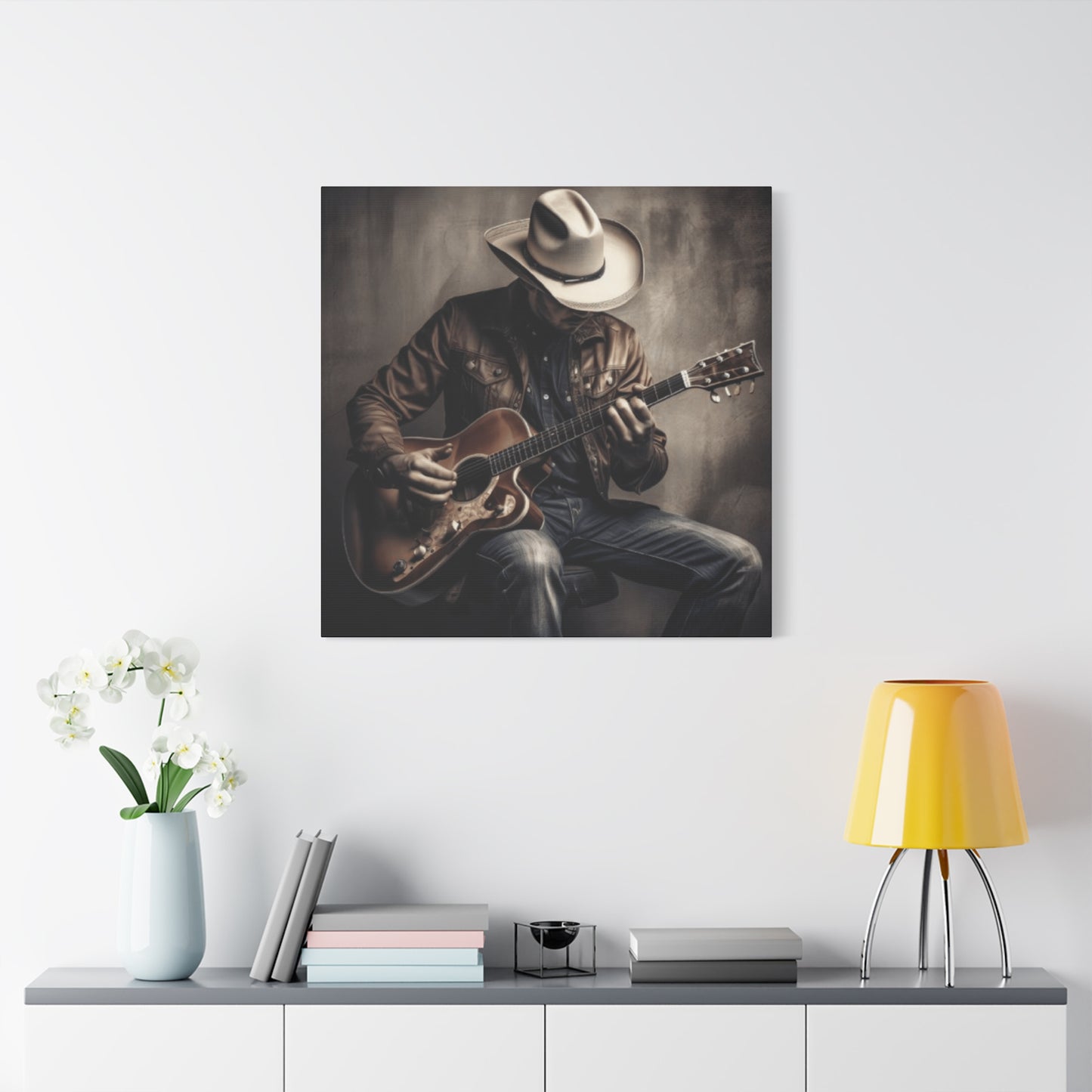 Cowboy Playing Guitar Wall Art & Canvas Prints