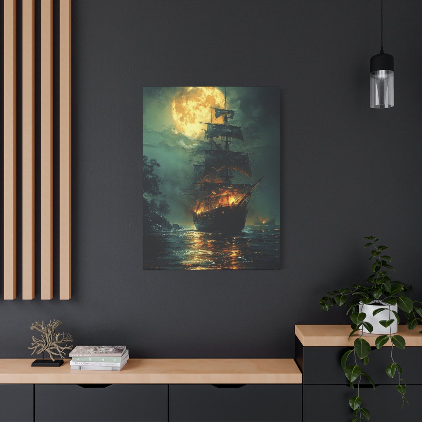 Pirate Ship in Moonlight Wall Art & Canvas Prints
