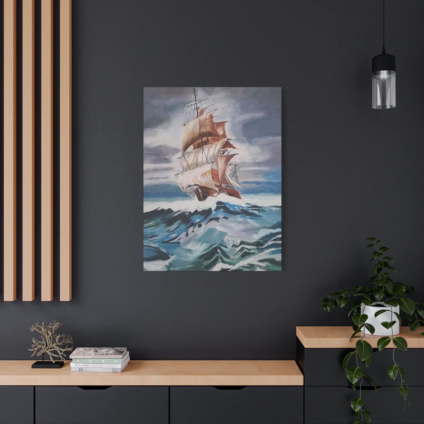 Large Vintage Ship In Waves Wall Art & Canvas Prints