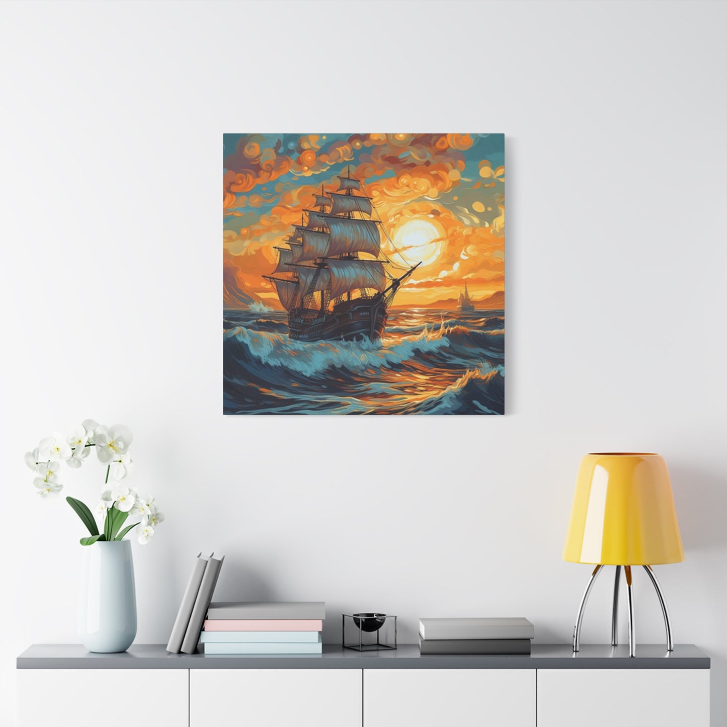 Ship Sailing During Dawn Painting Wall Art & Canvas Prints
