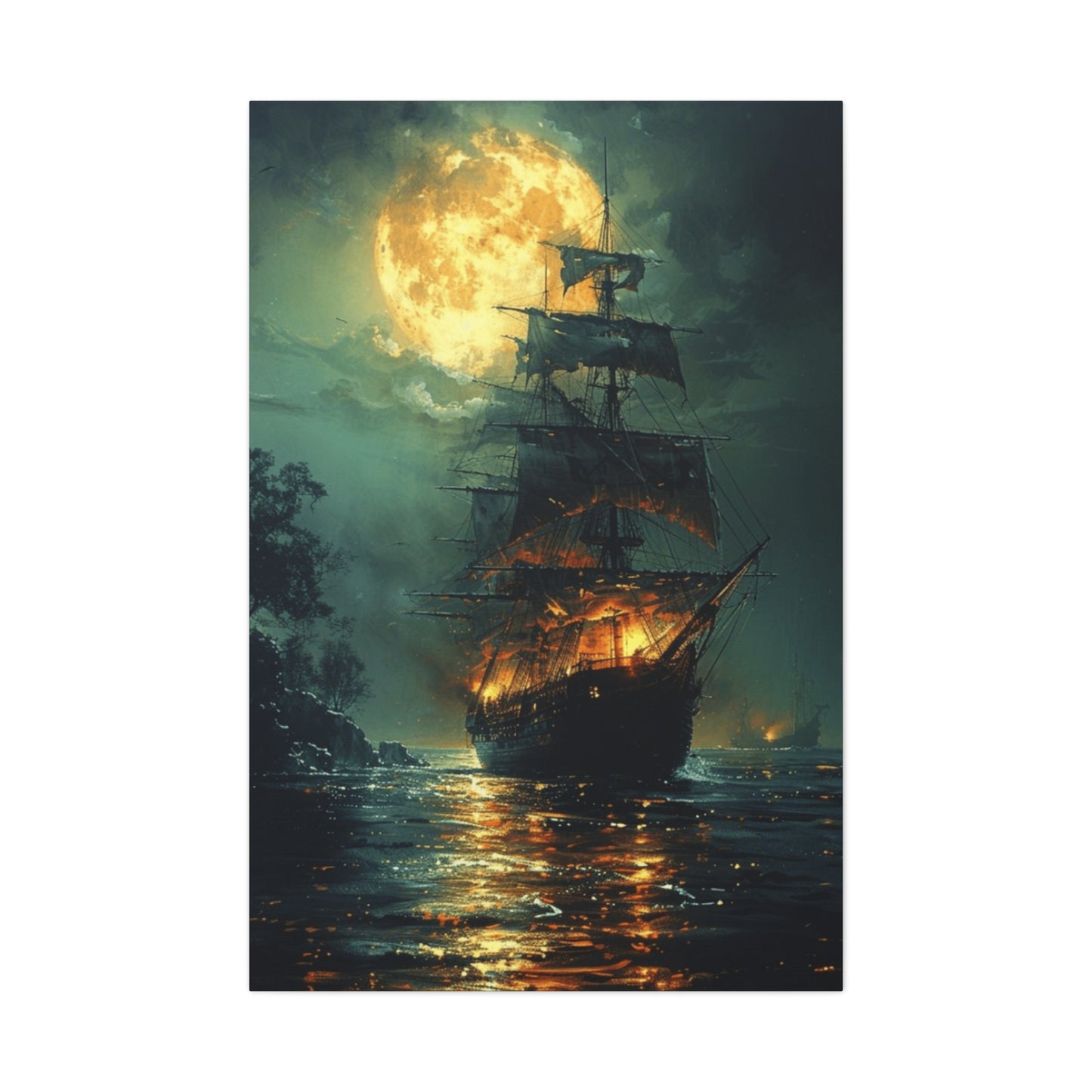 Pirate Ship in Moonlight Wall Art & Canvas Prints