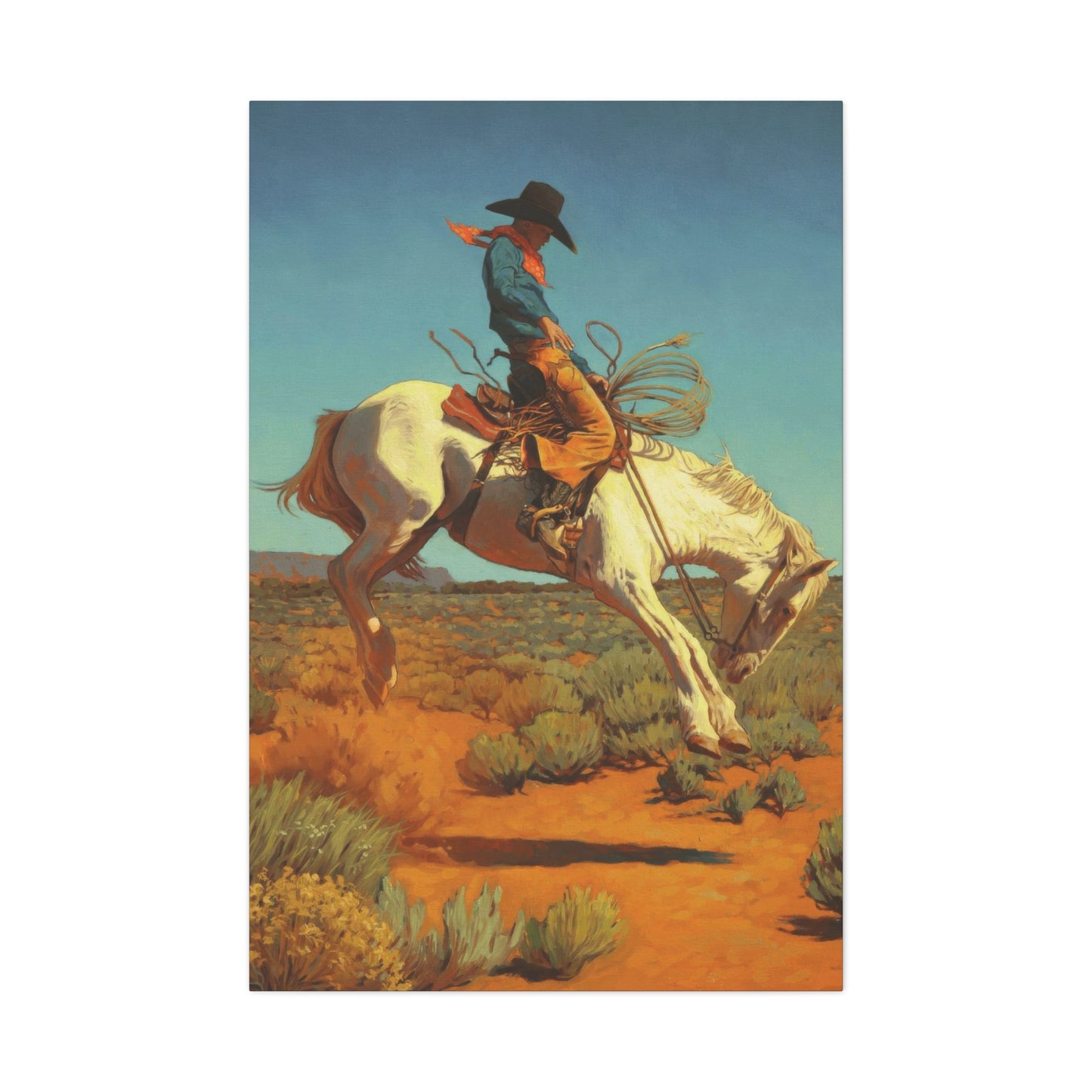 Cowboy On Jumping Horse Wall Art & Canvas Prints