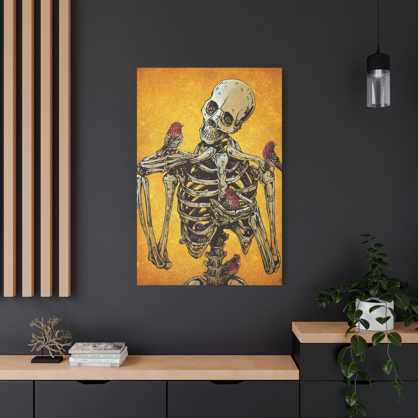 Bird On Skeleton Wall Art & Canvas Prints
