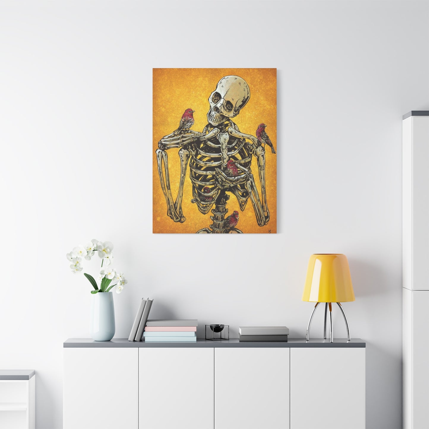 Bird On Skeleton Wall Art & Canvas Prints