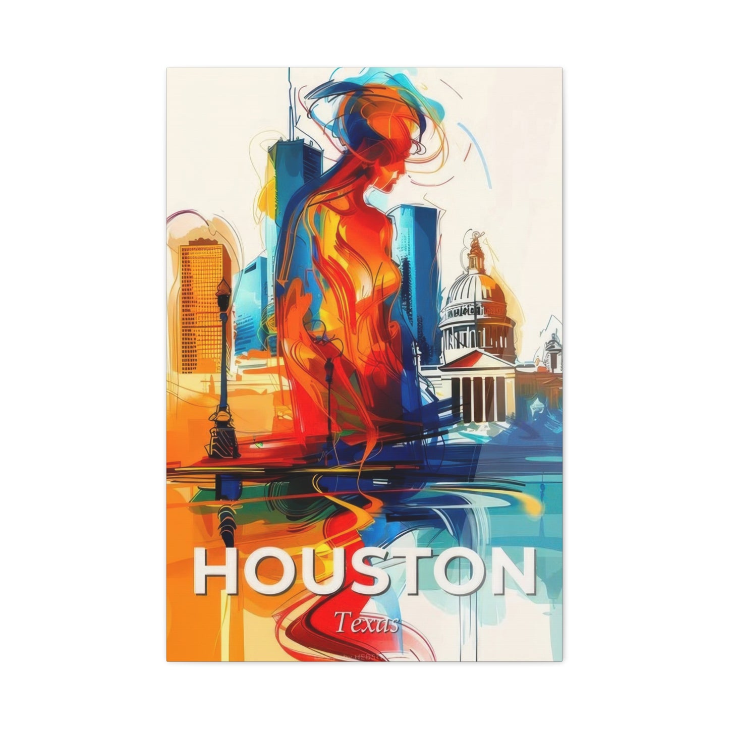 Houston Skyline Us Line Art Blue Orange Wall Art & Canvas Prints