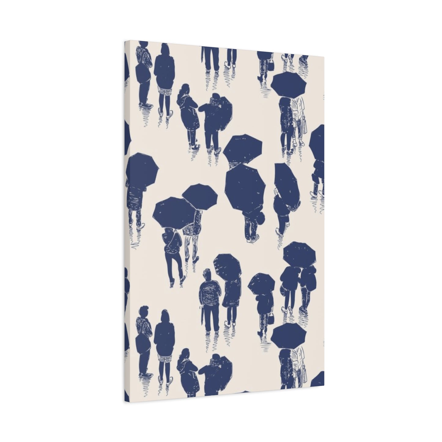 Navy Blue People in Rainy Town Wall Art & Canvas Prints