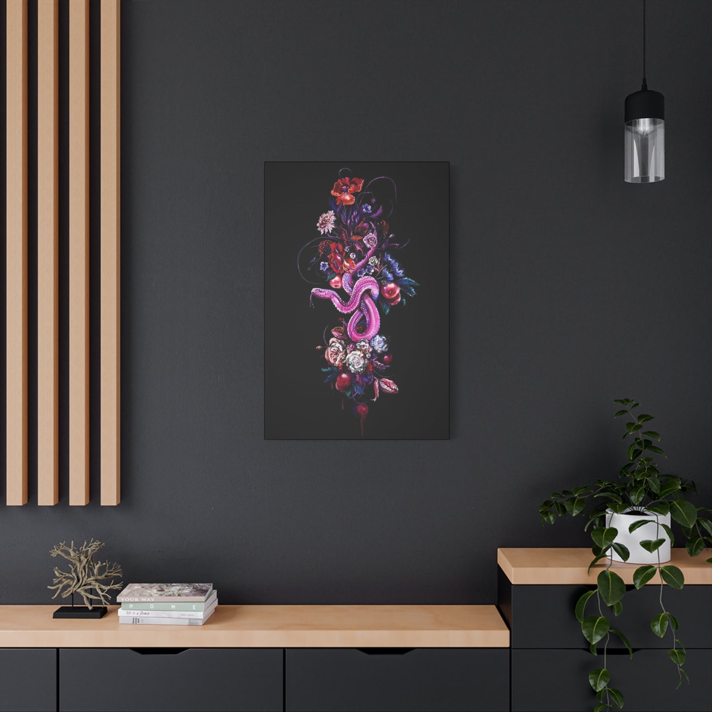 Pink Snake And Flowers Wall Art & Canvas Prints