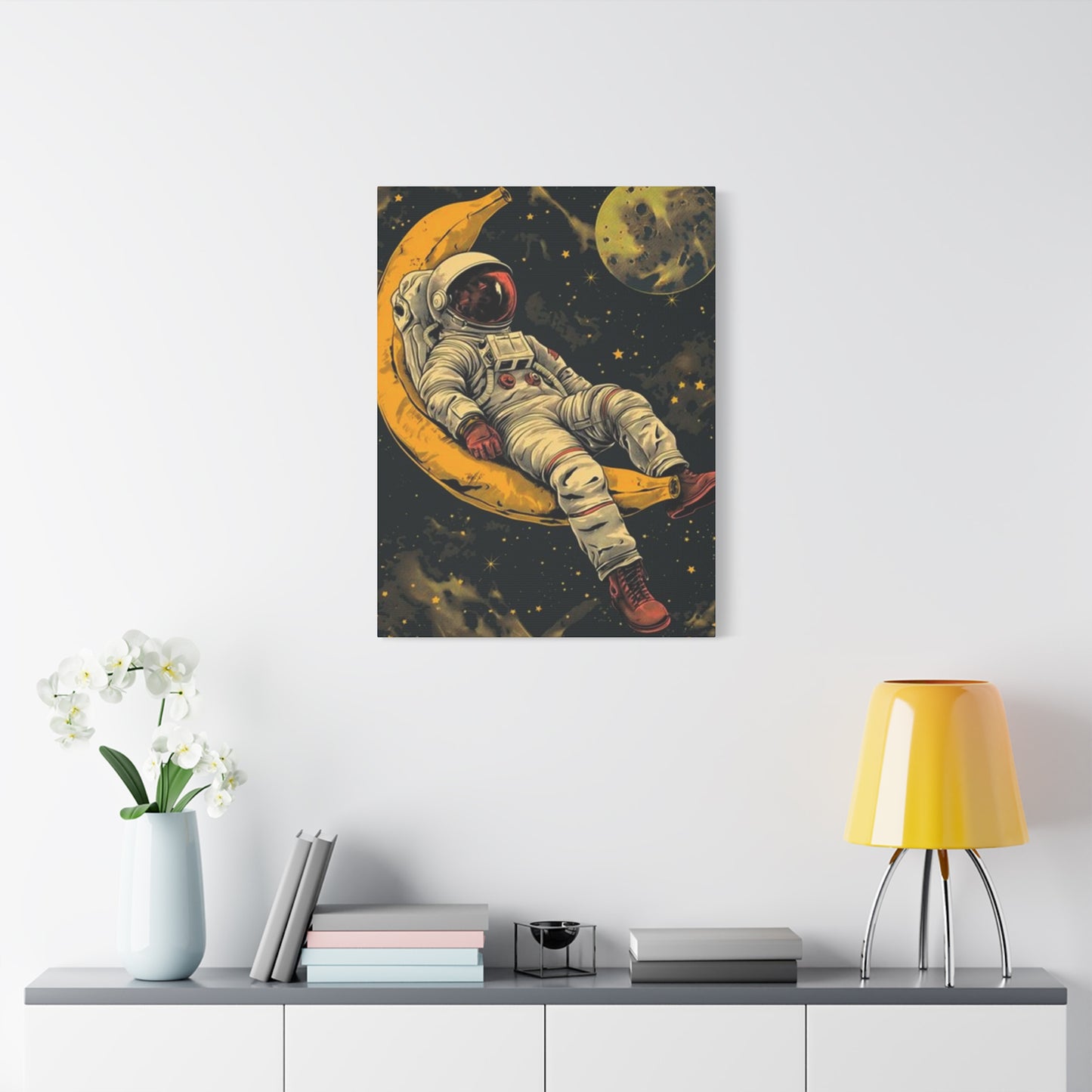Astronaut On Banana In Space Wall Art & Canvas Prints