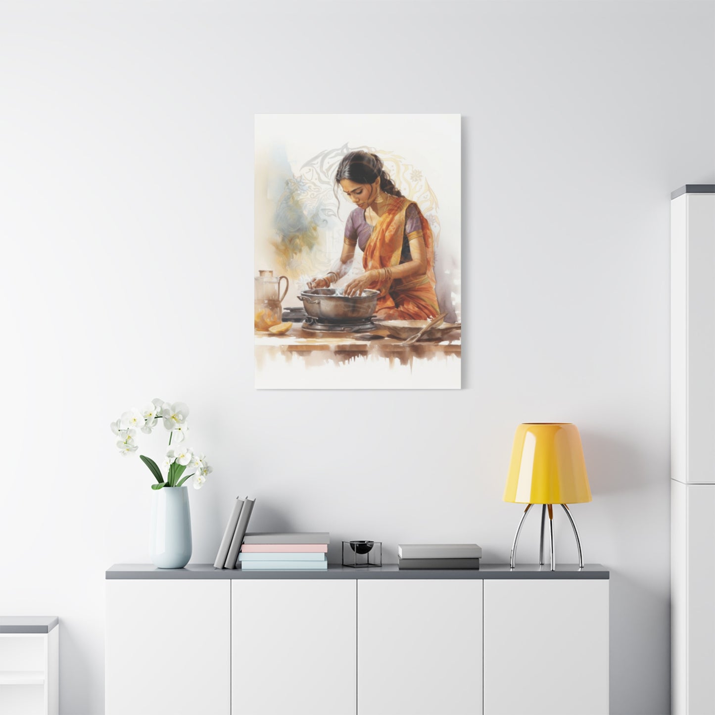 Indian Women In Saree Cooking Wall Art & Canvas Prints