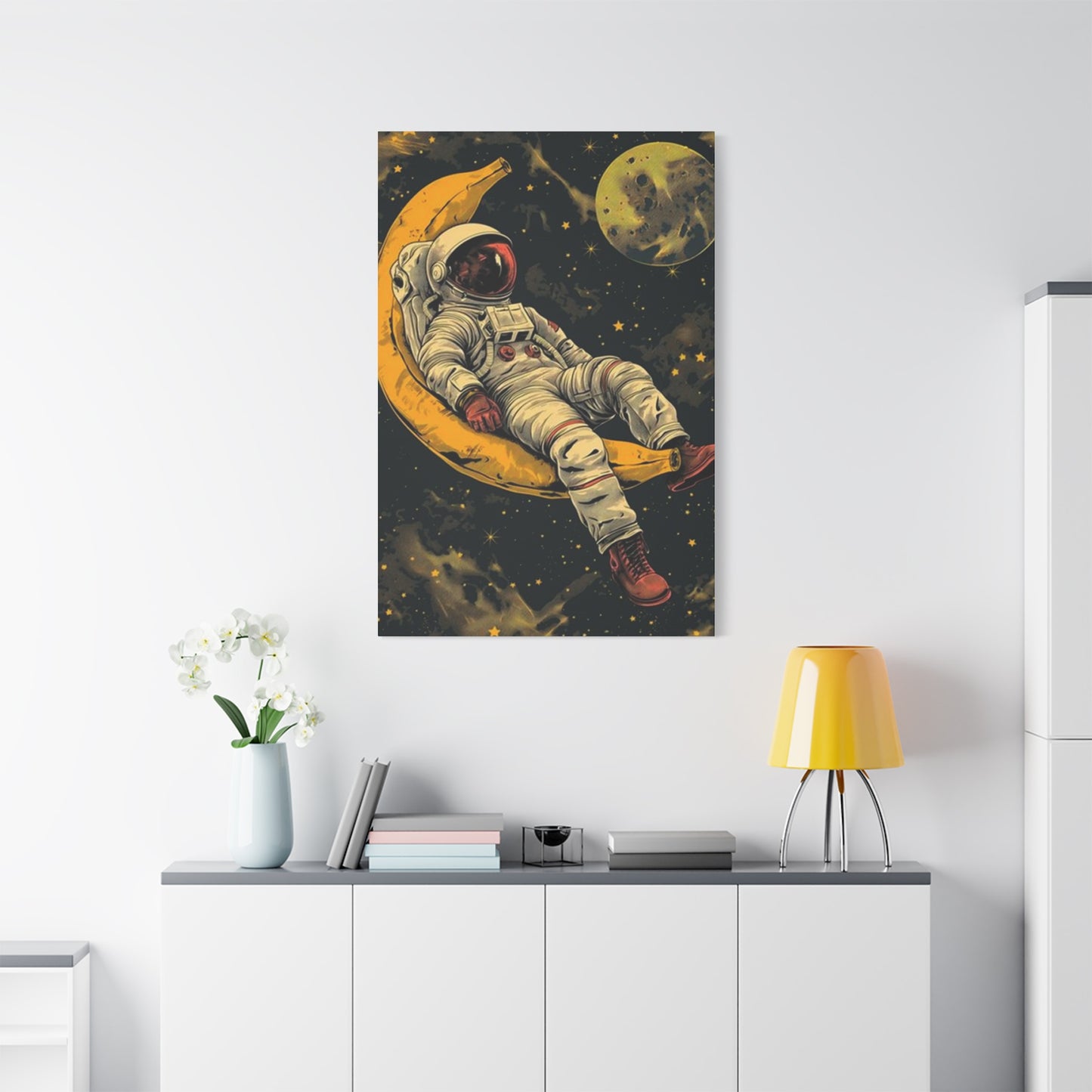 Astronaut On Banana In Space Wall Art & Canvas Prints