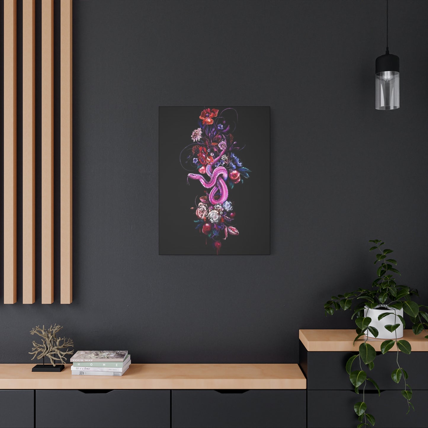 Pink Snake And Flowers Wall Art & Canvas Prints