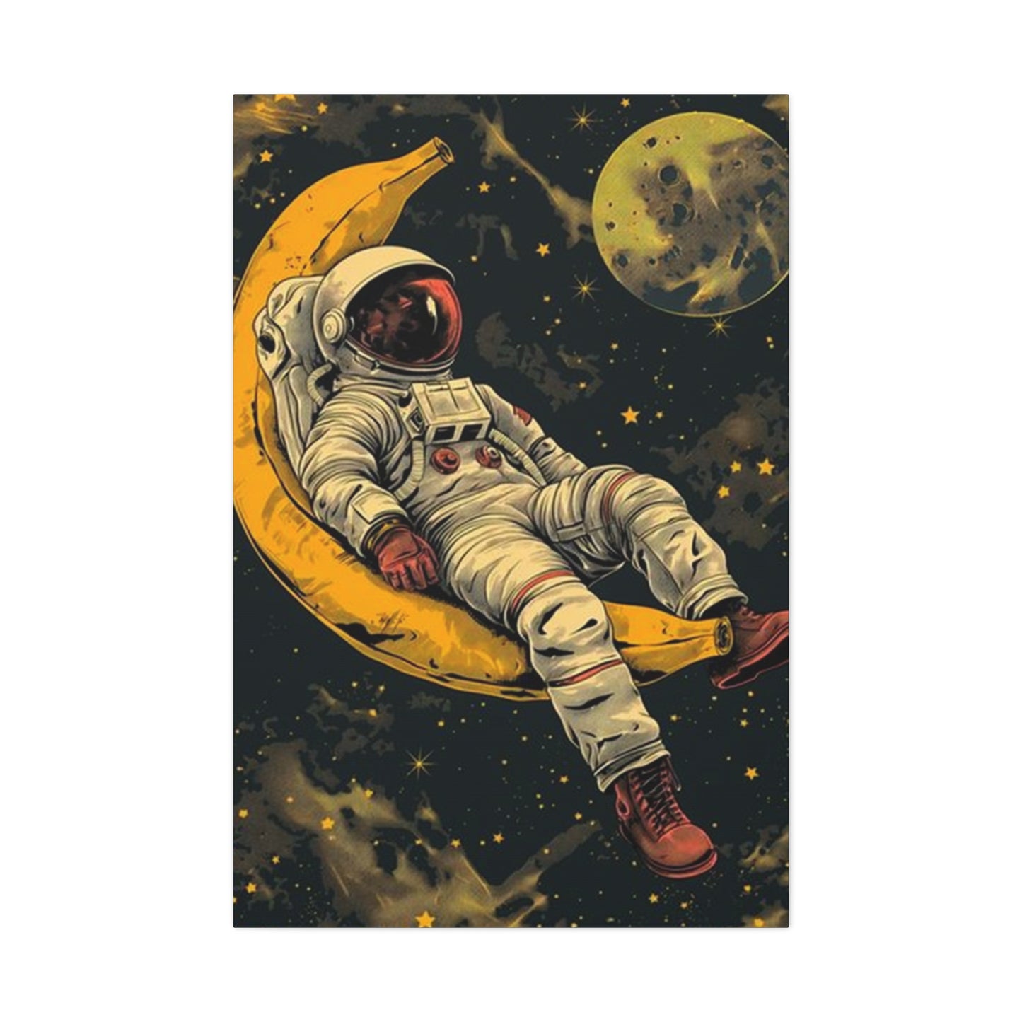 Astronaut On Banana In Space Wall Art & Canvas Prints