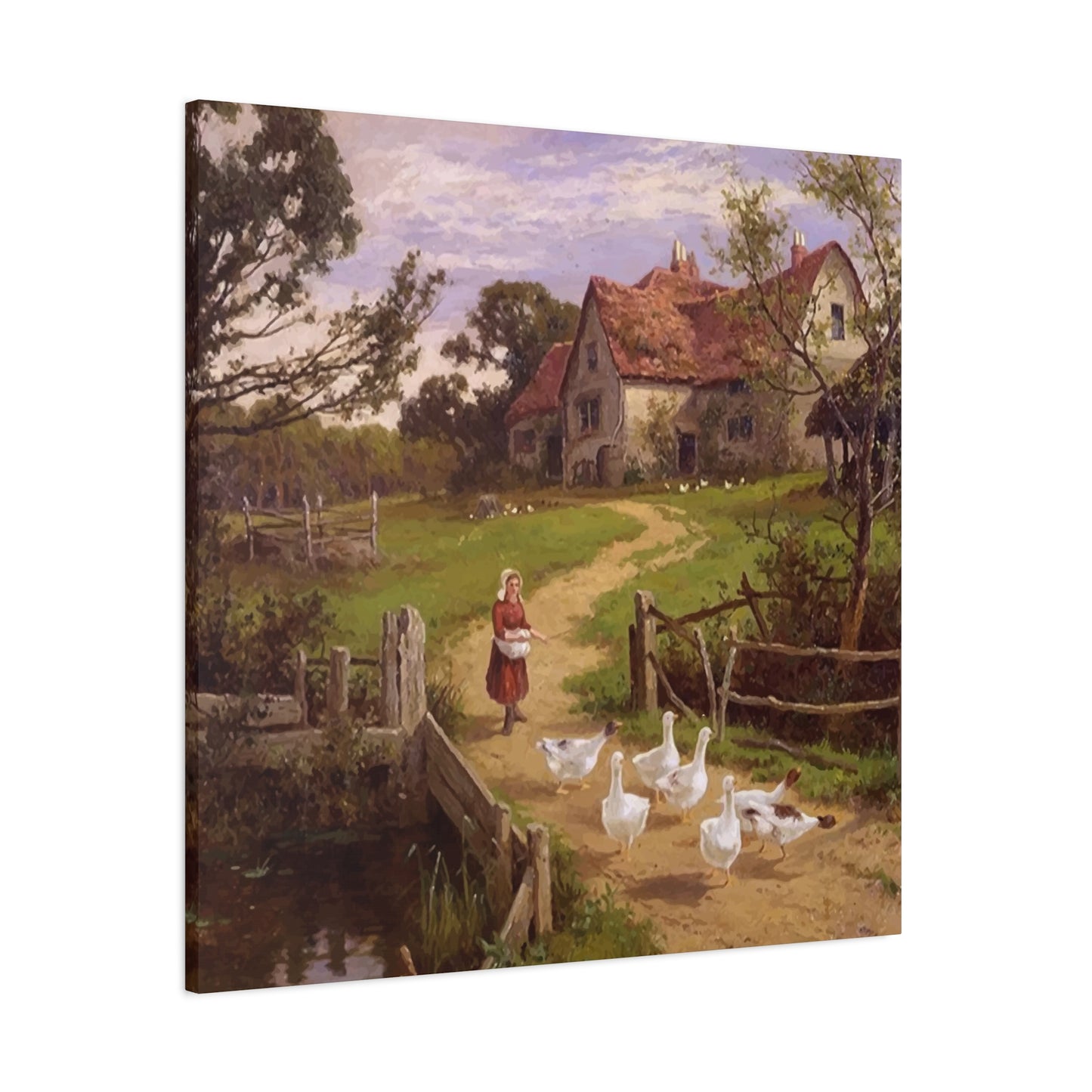 Ducks With A Charming Girl Wall Art & Canvas Prints