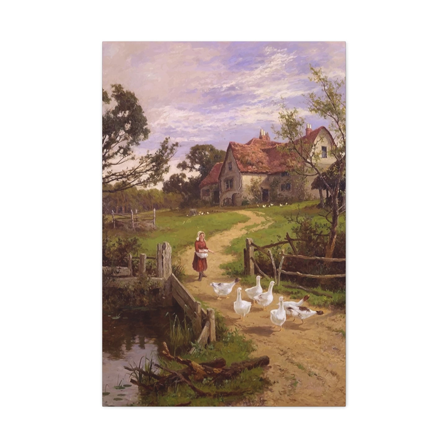 Ducks With A Charming Girl Wall Art & Canvas Prints
