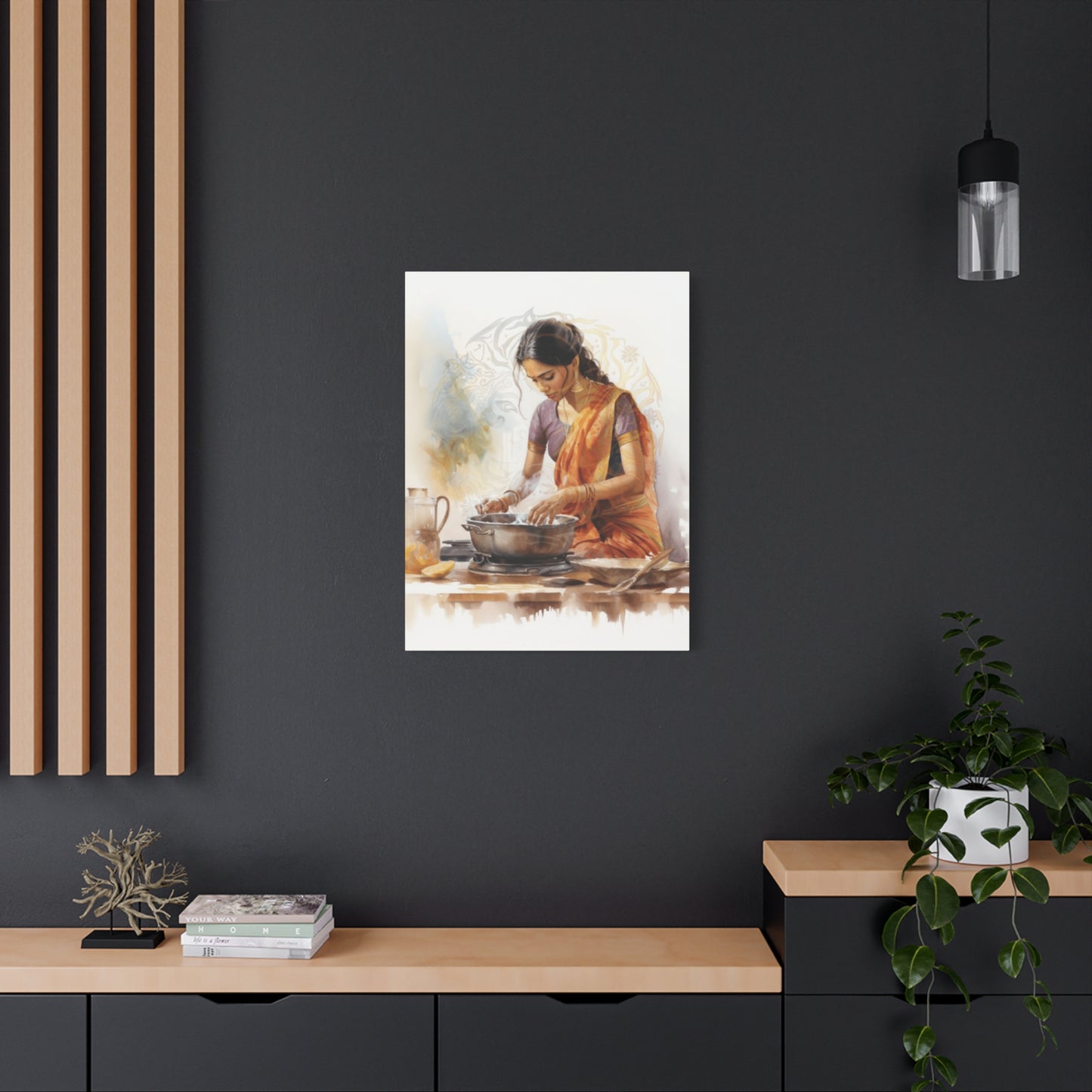 Indian Women In Saree Cooking Wall Art & Canvas Prints