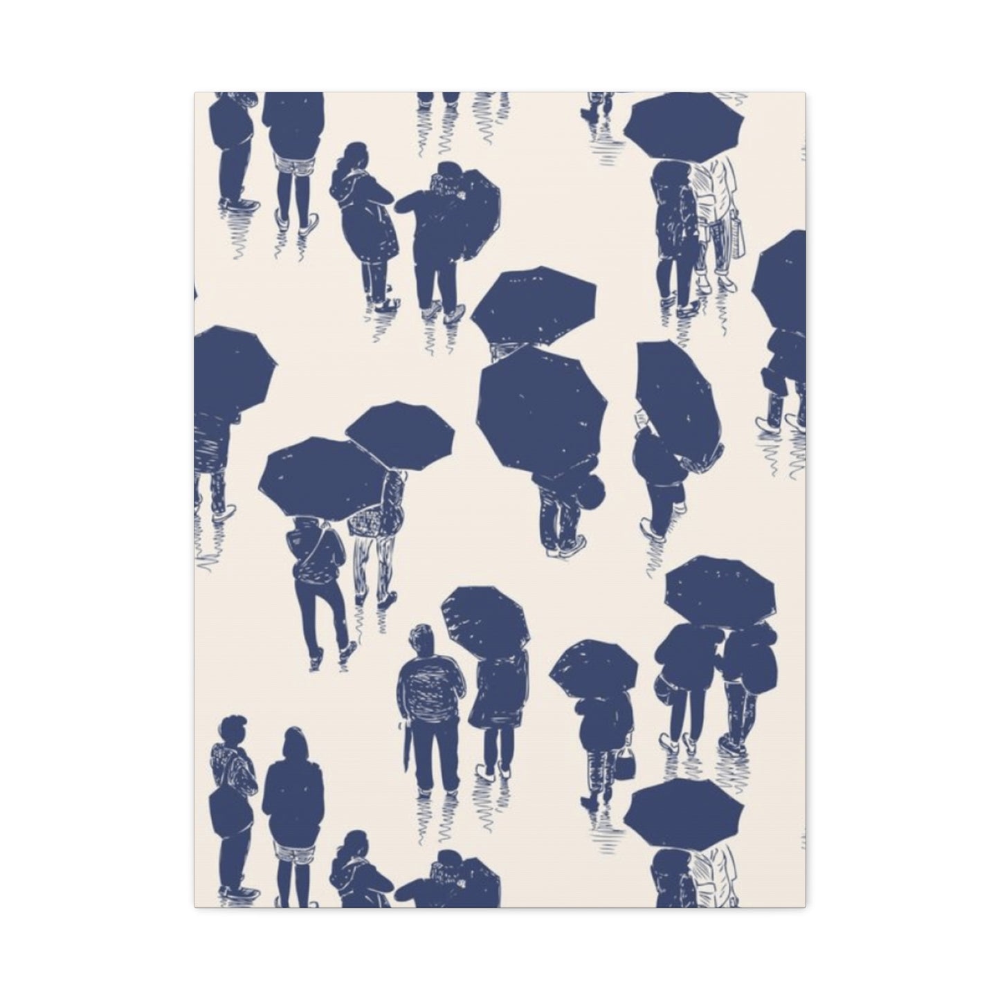 Navy Blue People in Rainy Town Wall Art & Canvas Prints