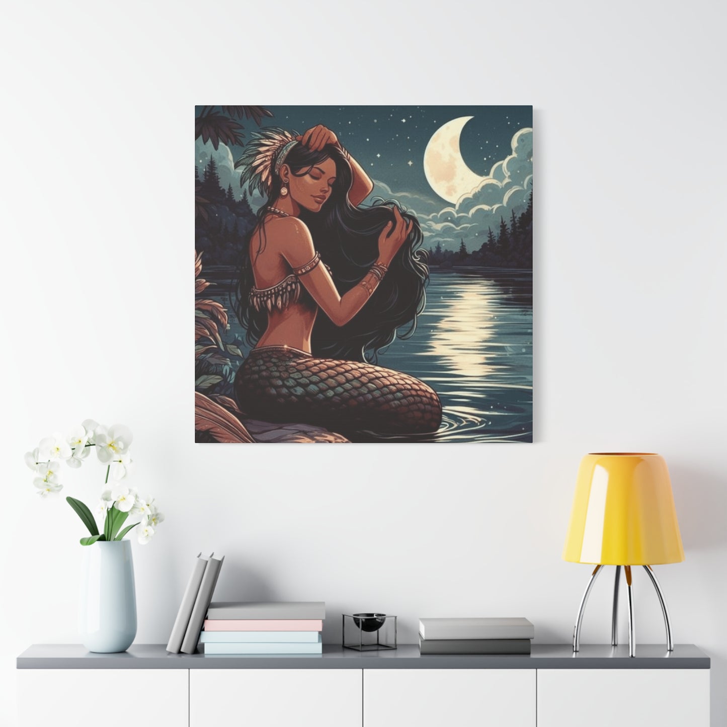 A Portrait Of Mermaid At Night Wall Art & Canvas Prints