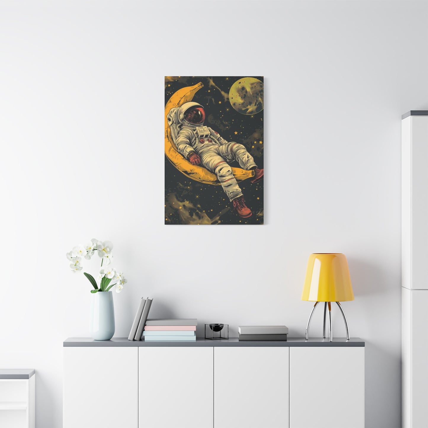 Astronaut On Banana In Space Wall Art & Canvas Prints